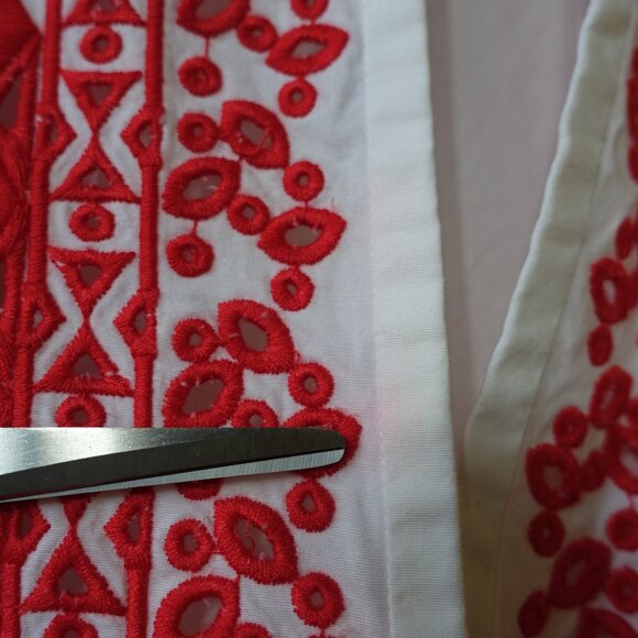 Tory Burch Isla tunic red white embroidered cotton top XS 4 - Picture 4 of 12